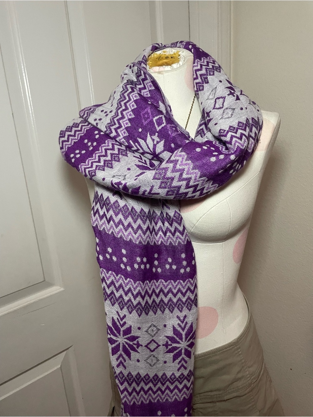 Purple Fair Isle Knit Scarf - Unbranded